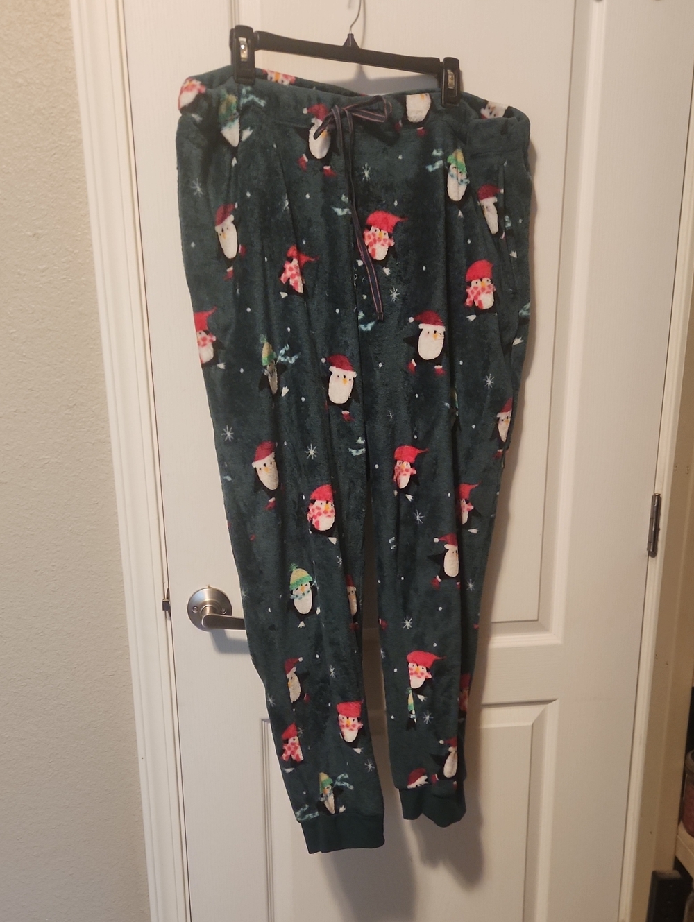 Penquin Dark Green Holiday Plush Pajama Pants